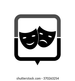 Theater masks - black vector icon; map pointer;  message bubble