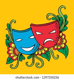 Theater masks, drama and comedy. 