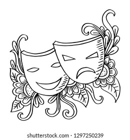 Theater masks, drama and comedy. 