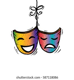 Theater masks, drama and comedy. Sketchy style.

