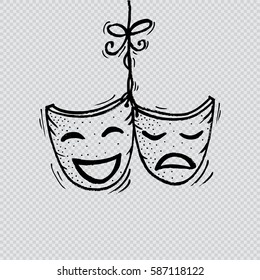 Theater masks, drama and comedy. Sketchy style.