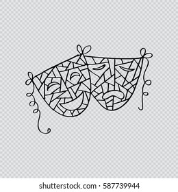  Theater masks, drama and comedy. Sketchy style.