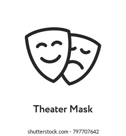 Theater Masks Emotion Sad Happy Drama Minimal Flat Line Outline Stroke Icon