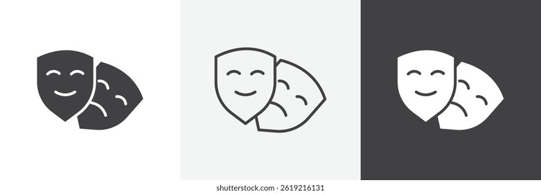 Theater masks flat and liner vector icons set