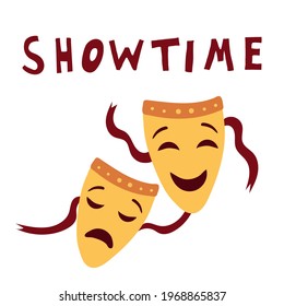 Theater masks in flat style.Vector illustration.