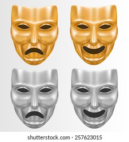 Theater masks gold metal