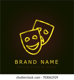 Theater Masks golden metallic logo