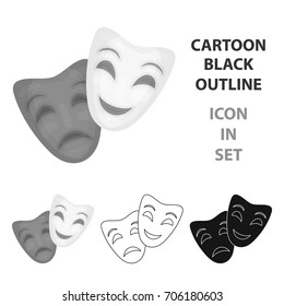 Theater masks icon in cartoon style isolated on white background. Theater symbol stock vector illustration