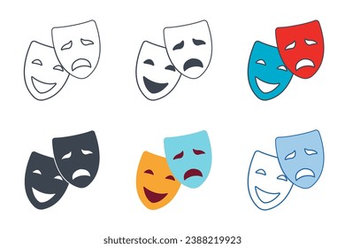 Theater masks icon collection with different styles. Masquerade Comedy and Tragedy mask. Comic and tragic face icon symbol vector illustration isolated on white background