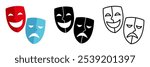 Theater masks icon. Comic and tragic mask icons. Happy and unhappy traditional symbol of theater.