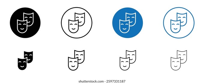 Theater masks icon set in black and blue colors on white background