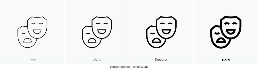 theater masks icon. Thin, Light Regular And Bold style design isolated on white background