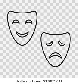 Theater Masks Icon.Theater Mask Outline Icon Vector Illustration. masks. Comedy and tragedy theater masks. Line icons of tragic and comic. Vector illustration 