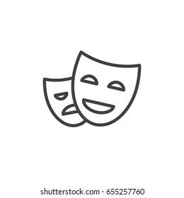 Theater masks line icon, outline vector sign, linear style pictogram isolated on white. Symbol, logo illustration. Editable stroke