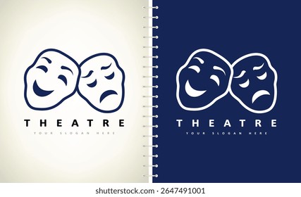 Vetor de logotipo de máscaras de teatro. Teatro e design de atuação