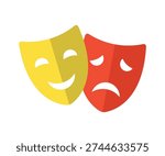 Theater masks. Masquerade vector icons. Comic and tragic mask icons. Happy and unhappy traditional symbol of theater. Funny and sad theater masks. Vector Illustration