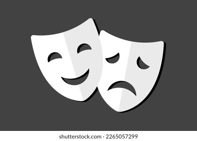 Theater masks. Masquerade vector icons. Comic and tragic mask icons. Happy and unhappy traditional symbol of theater. Funny and sad theater masks. Vector Illustration