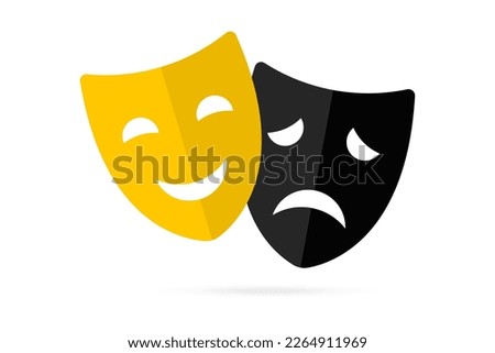 Theater masks. Masquerade vector icons. Comic and tragic mask icons. Happy and unhappy traditional symbol of theater. Funny and sad theater masks. Vector Illustration