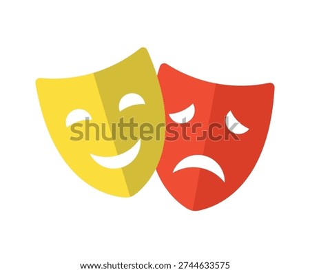 Theater masks. Masquerade vector icons. Comic and tragic mask icons. Happy and unhappy traditional symbol of theater. Funny and sad theater masks. Vector Illustration