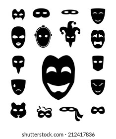 Theater masks monochrome set