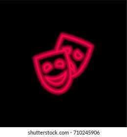 Theater Masks red glowing neon ui ux icon. Glowing sign logo vector