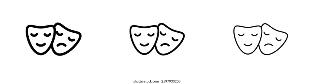 Theater masks thin line vector icon set.