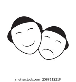 Theater masks for tragedy, drama, and comedy. Cinema movie ticket icon, ready to watch comedy movies in the cinema. Film media for entertainment.