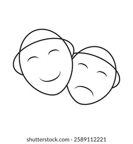 Theater masks for tragedy, drama, and comedy. Cinema movie ticket icon, ready to watch comedy movies in the cinema. Film media for entertainment.