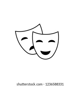 theater masks; vector icon,  graphic symbol isolated on white.