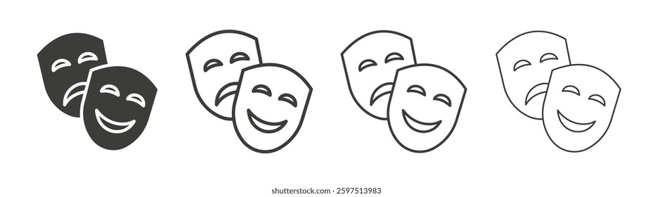 Theater masks vector icon set in black and white color.