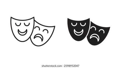 Theater masks vector line icon illustration collection.