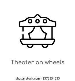 theater on wheels vector line icon. Simple element illustration. theater on wheels outline icon from transport concept. Can be used for web and mobile