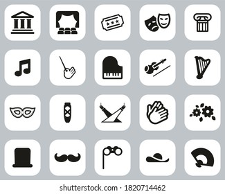 Theater Or Opera Icons Black & White Flat Design Set Big
