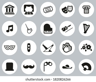 Theater Or Opera Icons Black & White Flat Design Circle Set Big