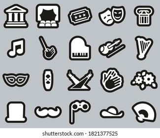 Theater Or Opera Icons White On Black Sticker Set Big