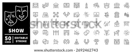Theater performance icons set. line, editable line icons, drama and show symbols