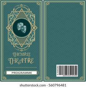 programa de teatro cobrir ornamento, padrão, máscaras, representação, descrição,