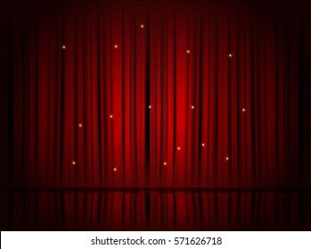 Theater Red Curtains. Vector Illustration. 