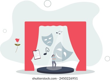 Theater rehearsal and dramatic performance on stage..flat vector illustration.