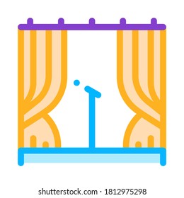 Theater Scene With Microphone Music Element Vector Icon Thin Line. Music Notes And Headphones, Concert, Opera And Karaoke Concept Linear Pictogram. Illustration