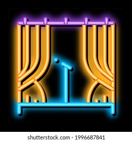 Theater Scene With Microphone Music Element neon light sign vector. Glowing bright icon transparent symbol illustration