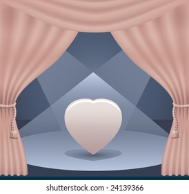 theater scene with a pink veil and lighting heart