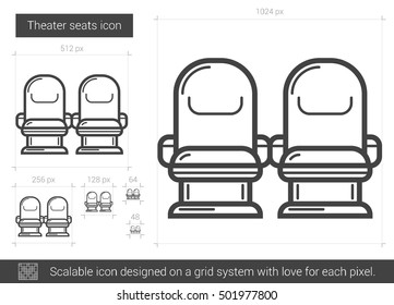 Theater seats vector line icon isolated on white background. Theater seats line icon for infographic, website or app. Scalable icon designed on a grid system.