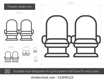 Theater seats vector line icon isolated on white background. Theater seats line icon for infographic, website or app. Scalable icon designed on a grid system.