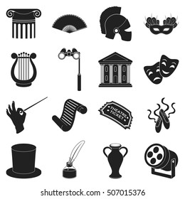 Theater set icons in black style. Big collection theater vector symbol stock