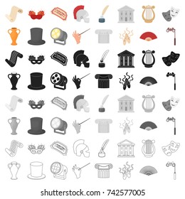 Theater set icons in cartoon style. Big collection of theater vector symbol stock illustration