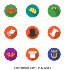 Theater set icons in flat style. Big collection of theater vector symbol stock illustration
