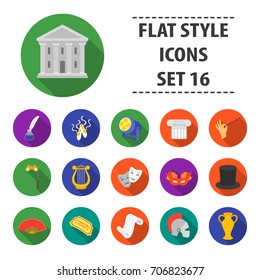 Theater set icons in flat style. Big collection theater vector symbol stock illustration