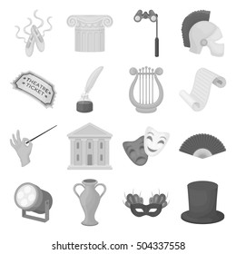 Theater set icons in monochrome style. Big collection of theater vector symbol stock illustration