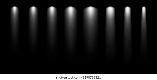 Theater show spotlight effect. Vector spot lightened stage background. White lamp glow in black concert studio. Night award scene